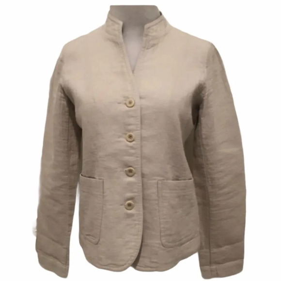 Eileen Fisher Mandarin Collar Button Down Blazer - Picture 2 of 8